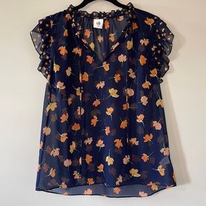 Cabi Floral Top Short Cap Sleeve V Neck Size XS